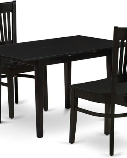 East West Furniture NFVA3-BLK-W 3 Piece Modern Set Contains a Rectangle Wooden Table with Butterfly Leaf and 2 Kitchen Dining Chairs, 32x54 Inch - LeafyLoom