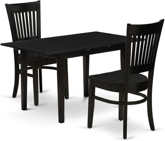 East West Furniture NFVA3-BLK-W 3 Piece Modern Set Contains a Rectangle Wooden Table with Butterfly Leaf and 2 Kitchen Dining Chairs, 32x54 Inch - LeafyLoom