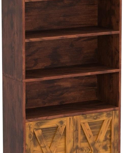 IRONCK Industrial Bookshelves and Bookcases with Doors Floor Standing 6 Shelf Display Storage Shelves 70 in Tall Bookcase for Home Office, Living Room - LeafyLoom