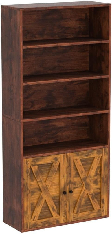 IRONCK Industrial Bookshelves and Bookcases with Doors Floor Standing 6 Shelf Display Storage Shelves 70 in Tall Bookcase for Home Office, Living Room - LeafyLoom