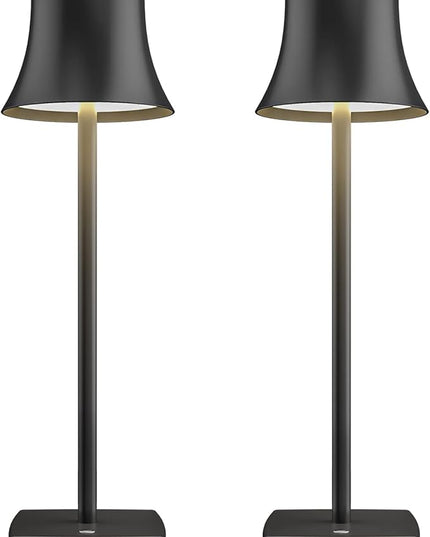 2 Pack LED Cordless Table Lamps Rechargeable,5000mAh Battery Operated Table Light,3 Color Stepless Dimming,Portable Small Desk Lamp in Aluminum for Party Patio Restaurant Indoor/Outdoor(Black) - LeafyLoom