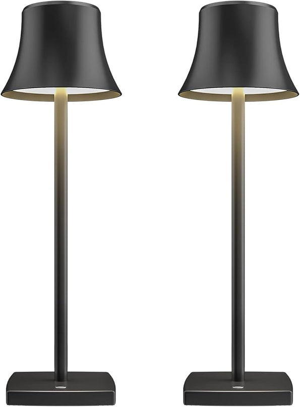 2 Pack LED Cordless Table Lamps Rechargeable,5000mAh Battery Operated Table Light,3 Color Stepless Dimming,Portable Small Desk Lamp in Aluminum for Party Patio Restaurant Indoor/Outdoor(Black) - LeafyLoom