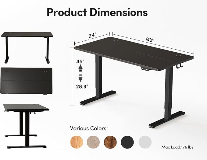BANTI 63'' Standing Desk, Electric Stand up Height Adjustable Home Office Table, Sit Stand Desk with Splice Board, Black - LeafyLoom