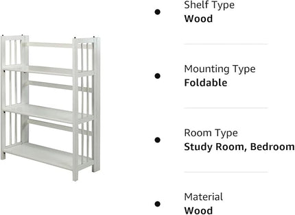 Casual Home 3-Shelf 27.5" Wide Folding Stackable Bookcase, White (New) - LeafyLoom