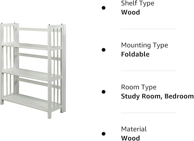 Casual Home 3-Shelf 27.5" Wide Folding Stackable Bookcase, White (New) - LeafyLoom