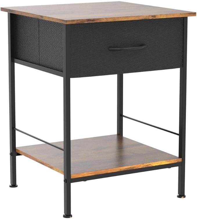 WLIVE Night Stand Set 2, Nightstands End Tables with Fabric Storage Drawer and Open Wood Shelf, Side Tables for Bedroom, Small Bedside Furniture, Dorm, Easy Assembly, Black and Rustic Brown - LeafyLoom
