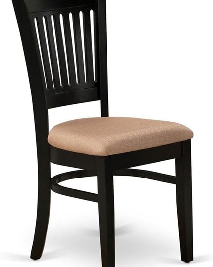 East West Furniture Vancouver Dining Linen Fabric Upholstered Wood Chairs, Set of 2, Black - LeafyLoom