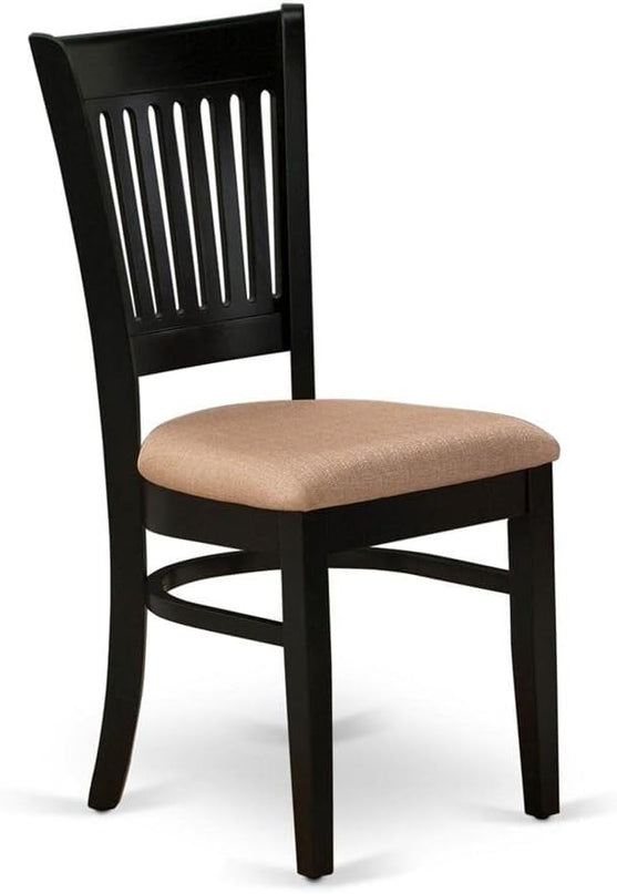 East West Furniture Vancouver Dining Linen Fabric Upholstered Wood Chairs, Set of 2, Black - LeafyLoom