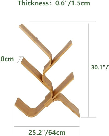 4-Tier Floor Bamboo Tree Bookshelf, Modern Standing Bookcase Office Book Storage Creative Curved Rack Organizer Shelves, Book Shelf Space Saver for Home Living Room Corner Bedroom - LeafyLoom