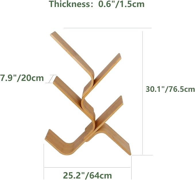 4-Tier Floor Bamboo Tree Bookshelf, Modern Standing Bookcase Office Book Storage Creative Curved Rack Organizer Shelves, Book Shelf Space Saver for Home Living Room Corner Bedroom - LeafyLoom