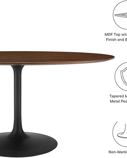 Modway Lippa 60" Oval-Shaped Mid-Century Modern Dining Table with Walnut Top and Black Base - LeafyLoom