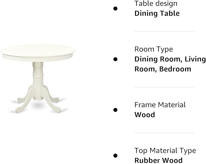 East West Furniture Kitchen Table, 36x36 Inch, ANT-LWH-TP - LeafyLoom
