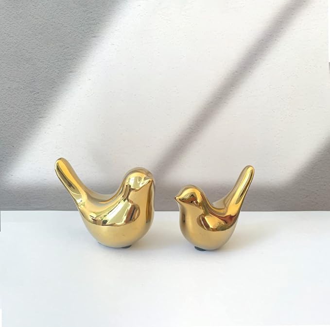 Gold Bedroom Decor Aesthetic, Shelf Decor Birds for Living Room Decor, Small Animal Figurines Decorations for Living Room Home Office Bookshelf TableTop - LeafyLoom