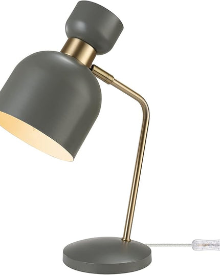 Globe Electric 52298 Harper 16" Desk Lamp, Matte Gray, Matte Brass Arm and Pivot Joint, in-Line On Off Switch - LeafyLoom