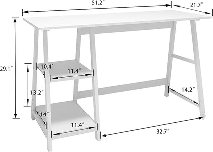Natwind 51" White Desk with 2-Tier Storage Shelves,Home Office Computer Desk, Study Table for Kids Student Girls,Writing Desk,Modern Simple Basic Desk Workstation for Bedroom Home Office - LeafyLoom