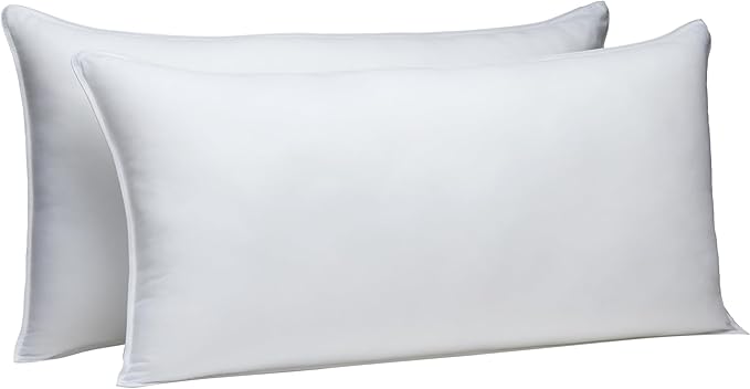 Amazon Basics Down Alternative Bed Pillows, Medium Density For Back and Side Sleepers, King, 2-Pack, White, 36 in L x 20 in W - LeafyLoom
