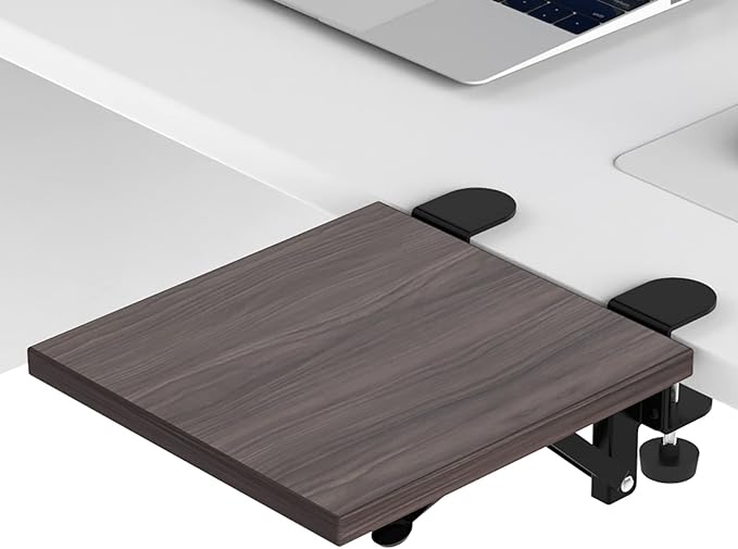 Ergonomics Desk Extender Tray, 9.5"x9.1" Punch-Free Clamp on, Foldable Keyboard Drawer Tray, Table Mount Arm Wrist Rest Shelf, Computer Elbow Arm Support - LeafyLoom