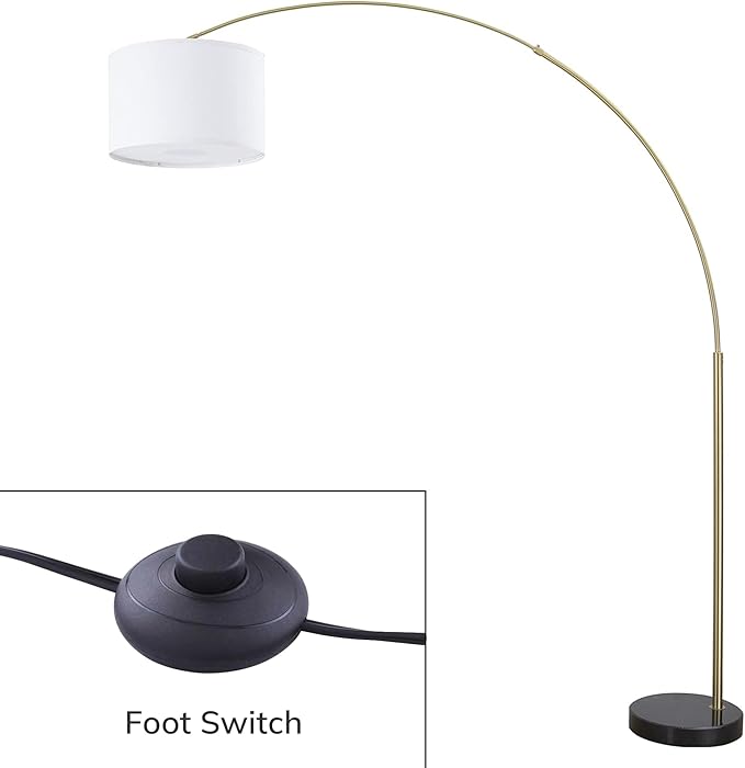 Modern 81" Arc X-LARGE Tall Living Room-Stand Up Arching Drum Shade Large Floor Lamp with Real Marble Base for Dinning/Bedrooms-Corner Lamp for Office Lighting White/Gold (99-6938GLD) - LeafyLoom