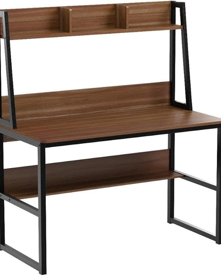Tribesigns Computer Desk with Hutch, 47 inches Home Office Desk with Space Saving Design with Bookshelf for Small Spaces (Dark Walnut, 47) - LeafyLoom