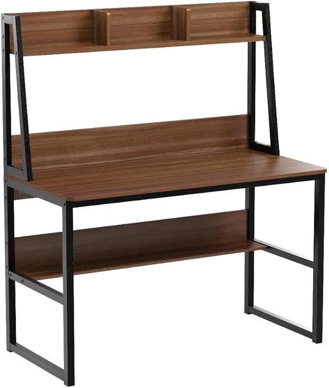 Tribesigns Computer Desk with Hutch, 47 inches Home Office Desk with Space Saving Design with Bookshelf for Small Spaces (Dark Walnut, 47) - LeafyLoom