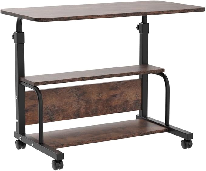 Portable Rolling Desk Adjustable Laptop Desk Small Standing Desk Home Office Desks for Small Spaces Table, 31.5" Rustic Uplift Study Desk Mobile Computer Work Desk on Wheels - LeafyLoom
