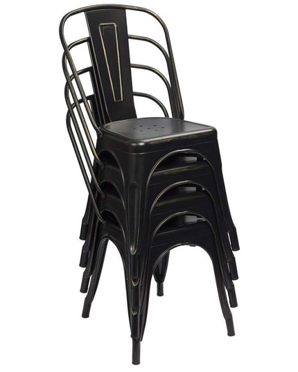 Furmax Metal Dining Chair Indoor Outdoor Use Stackable Chic Side Classic Trattoria Metal Chairs Set of 4 for Kitchen, Dining Room, Bistro and Cafe (Distressed White) - LeafyLoom