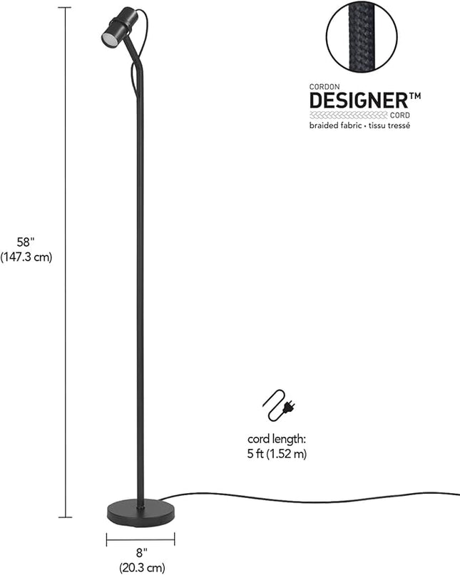Globe Electric MRDK by Globe Series.01.FL 58" LED Floor Lamp, 9 Watts, 400 Lumens, 3000 Kelvin Warm White, Adjustable Shade, On/Off Rocker Switch on Shade, Matte Black - LeafyLoom