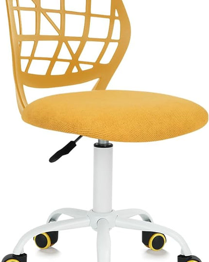 Kids Desk Chair, Fabric Office Chair Armless Small Mid Back Swivel Children Computer Task Chair Ergonomic Height Adjustable Study Chairs with Swivel Padded Cushion and Rolling Wheels, Yellow - LeafyLoom