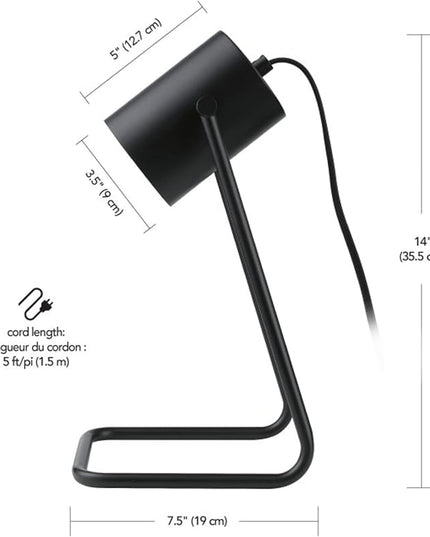 Globe Electric 52299 Sahara 14" Desk Lamp, Matte Black, Swing Shade, in-Line On/Off Rocker Switch - LeafyLoom