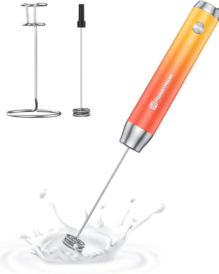 Maestri House Rechargeable Milk Frother with Stand, Handheld Electric Foam Maker Waterproof Detachable Stainless Steel Whisk Drink Mixer Foamer for Lattes, Cappuccino - LeafyLoom