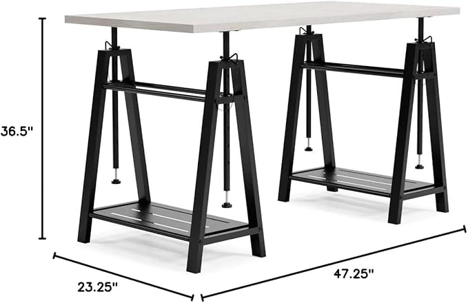 Signature Design by Ashley Bayflynn Mixed Media Adjustable Height Desk, White & Black - LeafyLoom