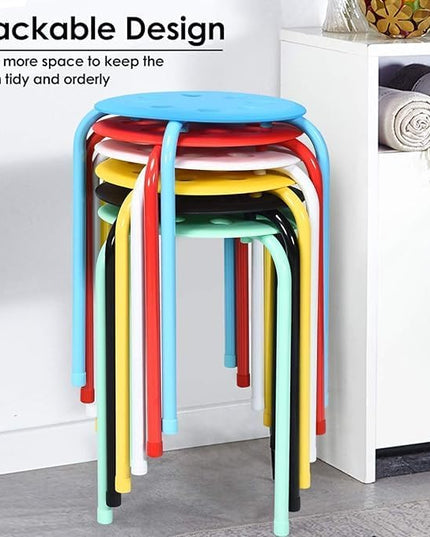 6-Pack Plastic Stackable Stools, 17.5" Multipurpose Stool Chairs w/Metal Frame, X-Shape Connection, Non-Slip Feet, Mulit Color for Students Child Kids, Colorful - LeafyLoom
