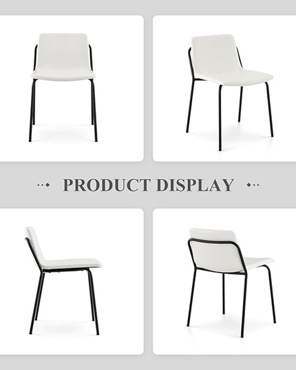COLAMY Leather Dining Chairs Set of 2, Kitchen Dining Chairs with Back with Metal Legs for Kitchen Dining Living Room Restaurant Shop, White - LeafyLoom