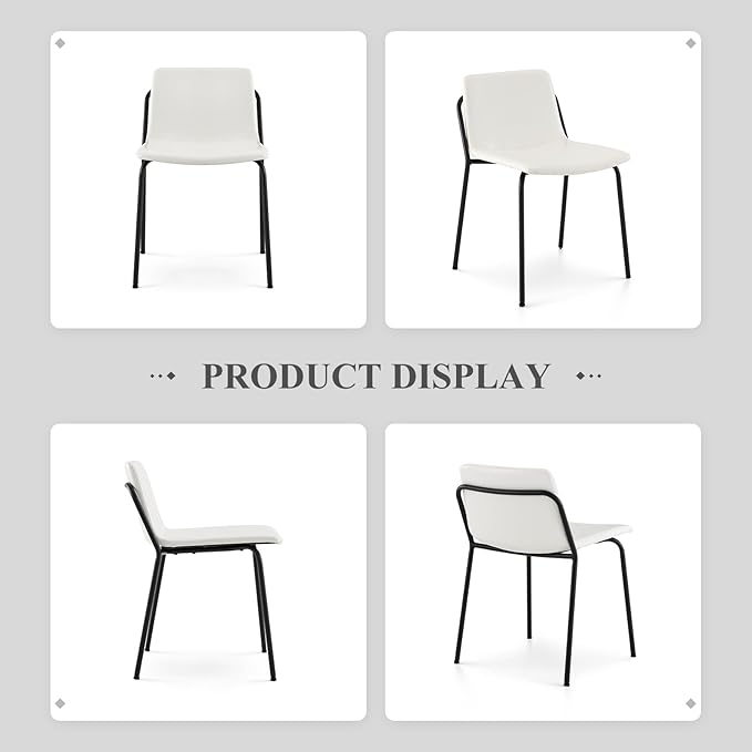 COLAMY Leather Dining Chairs Set of 2, Kitchen Dining Chairs with Back with Metal Legs for Kitchen Dining Living Room Restaurant Shop, White - LeafyLoom