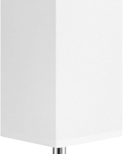 White Small Table Lamp for Bedroom - Bedside Lamps for Nightstand, Minimalist Night Stand Lamp with Square Fabric Shade, Desk Reading Lamp for Kids Room Living Room Office with Sliver Base - LeafyLoom