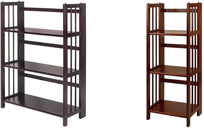 Casual Home 3 Shelf Folding Bookcase, 27.5" Wide, Espresso 3-Shelf Folding Bookcase (14" Wide)-Walnut - LeafyLoom