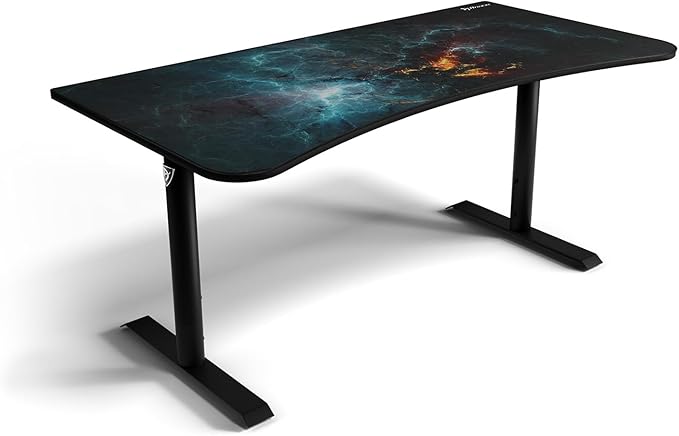 Arozzi Arena Special Edition Ultrawide Curved Gaming and Office Desk with Full Surface Water Resistant Desk Mat Custom Monitor Mount Cable Management Cut Outs - Omega - LeafyLoom
