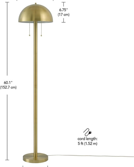 Globe Electric 65786 Haydel 60" 2-Light Floor Lamp, Matte Brass, Double On/Off Pull Chain, Bulb Not Included - LeafyLoom