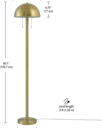 Globe Electric 65786 Haydel 60" 2-Light Floor Lamp, Matte Brass, Double On/Off Pull Chain, Bulb Not Included - LeafyLoom