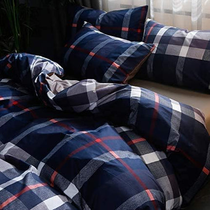 Navy Plaid Comforter Set Cal King Multicolor Checkered Bedding Set Navy Blue Tartan Grid Comforter Striped Women Navy Blue Blanket Cal King Breathable Navy Blue Checkered Bed Comforter Set - LeafyLoom