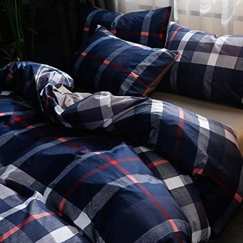 Navy Plaid Comforter Set Cal King Multicolor Checkered Bedding Set Navy Blue Tartan Grid Comforter Striped Women Navy Blue Blanket Cal King Breathable Navy Blue Checkered Bed Comforter Set - LeafyLoom