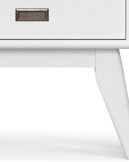 SIMPLIHOME Draper SOLID HARDWOOD 64 inch x 22 inch Mid Century Modern Bookcase and Storage Unit in White for The Living Room, Study Room and Office - LeafyLoom
