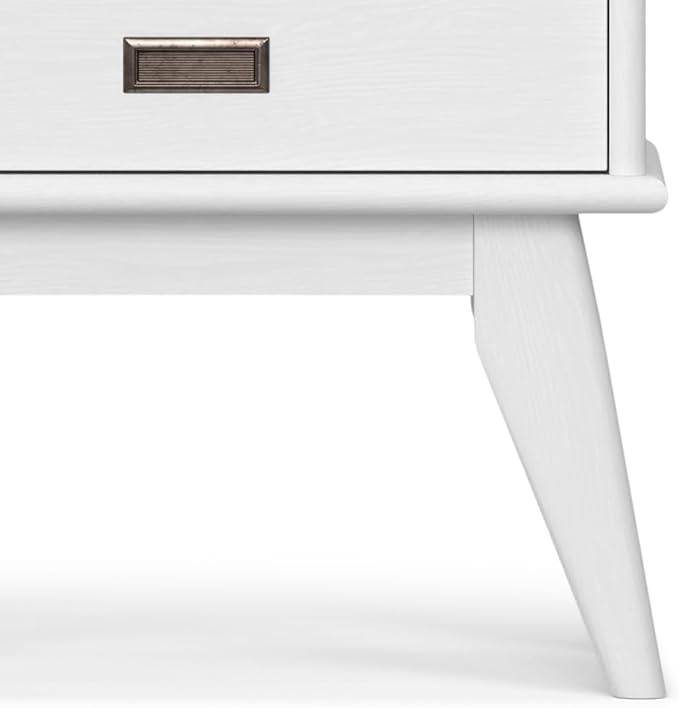 SIMPLIHOME Draper SOLID HARDWOOD 64 inch x 22 inch Mid Century Modern Bookcase and Storage Unit in White for The Living Room, Study Room and Office - LeafyLoom
