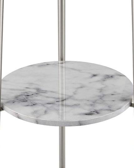 Floor Lamp, Standing Reading Light with Faux Marble Shelves and Fabric Shade, Modern Tall Pole Lamp, Accent Furniture Décor Lighting for Living Room, Bedrooms Silver - LeafyLoom