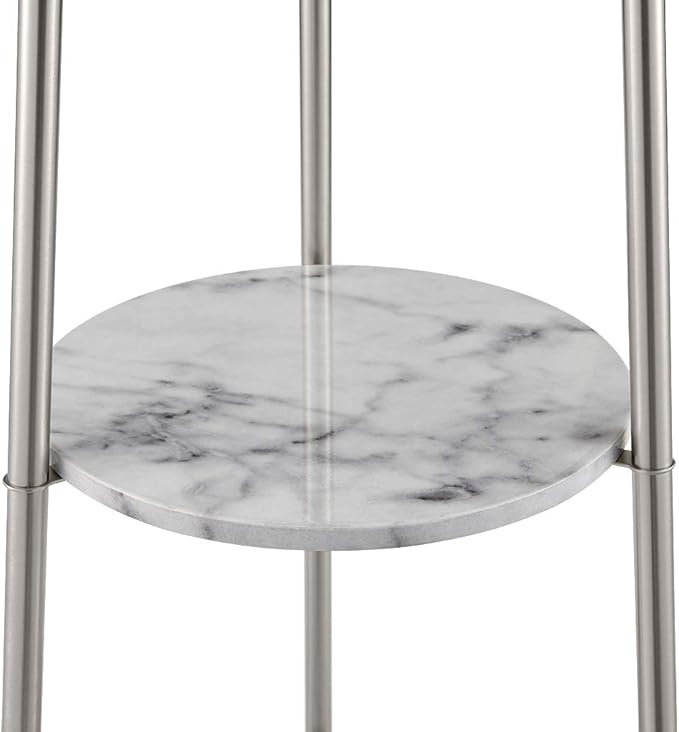 Floor Lamp, Standing Reading Light with Faux Marble Shelves and Fabric Shade, Modern Tall Pole Lamp, Accent Furniture Décor Lighting for Living Room, Bedrooms Silver - LeafyLoom