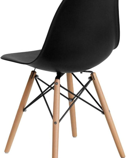Flash Furniture Elon Series Plastic Modern Dining Chair with Wooden Legs, Mid-Century Side Chair for Dining Rooms and Offices, Black - LeafyLoom