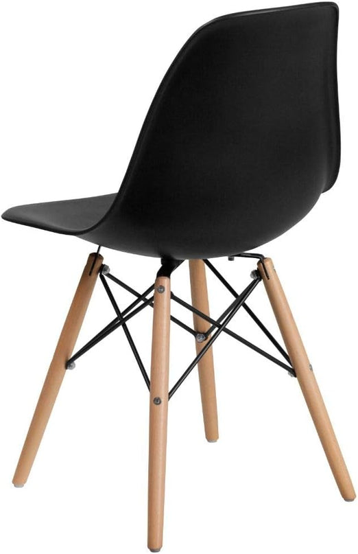 Flash Furniture Elon Series Plastic Modern Dining Chair with Wooden Legs, Mid-Century Side Chair for Dining Rooms and Offices, Black - LeafyLoom