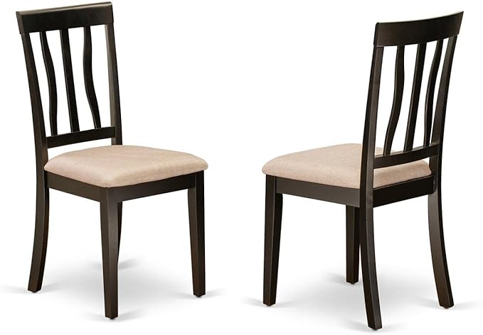East West Furniture ANTI3-CAP-C Antique 3 Piece Room Set Contains a Round Kitchen Table with Pedestal and 2 Linen Fabric Upholstered Dining Chairs, 36x36 Inch - LeafyLoom