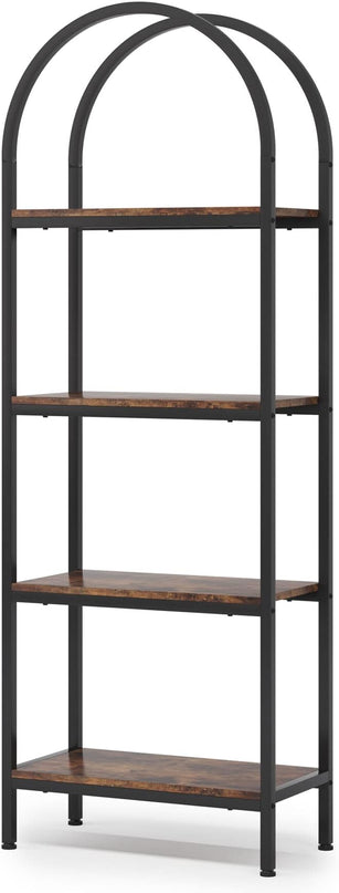 Tribesigns 4-Tier Open Bookshelf, 70.8" Industrial Arched Bookcase Storage Shelves with Metal Frame, Freestanding Display Rack Tall Shelving Unit for Office, Bedroom (Rustic Brown, 1PC) - LeafyLoom