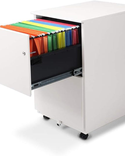 Aurora Modern Soho Design 2-Drawer Metal Mobile File Cabinet with Lock Key/Fully Assembled, White - LeafyLoom